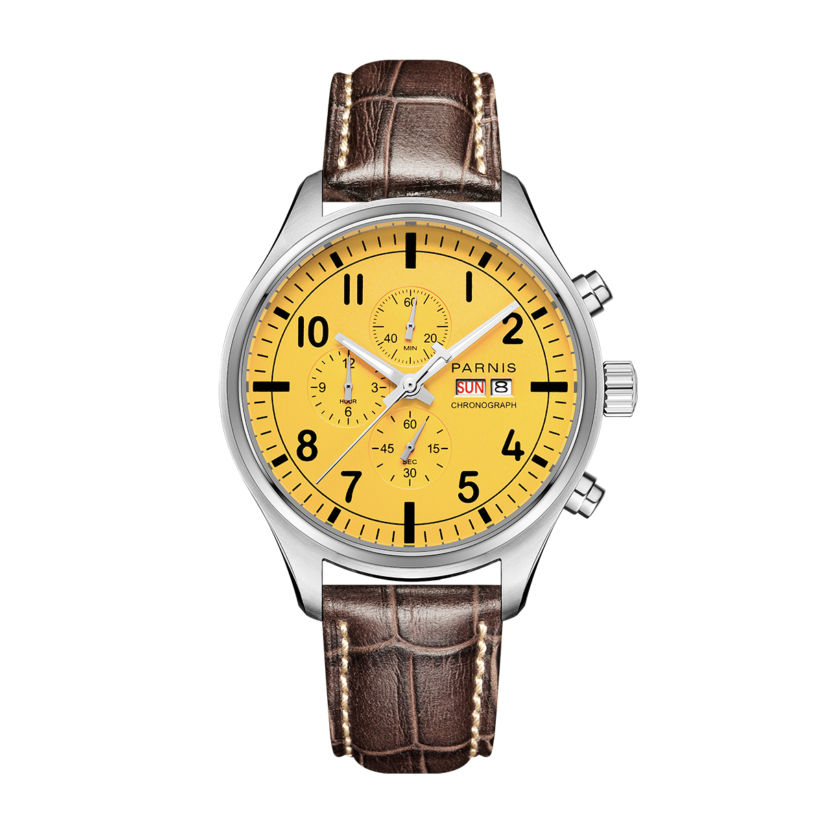 43mm Parnis Miyota Quartz Movement Men Chronograph Watch Sapphire Crystal Stainless Case